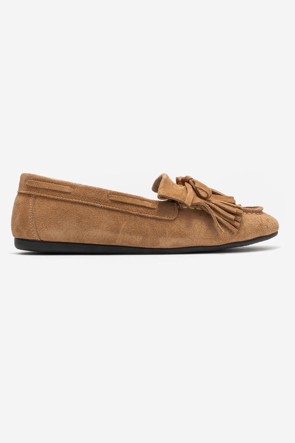 Axeli - Taupe Suede Genuine Leather Bow Tassel Loafer (Women)