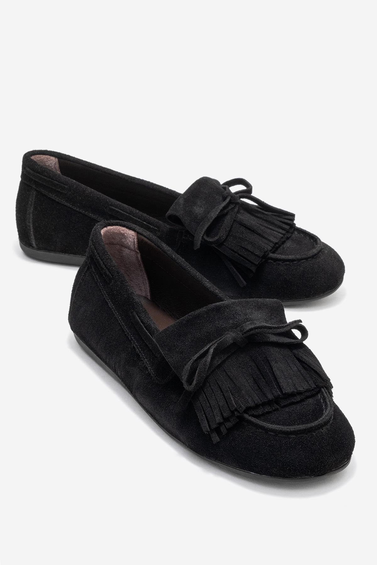 Axeli - Black Suede Genuine Leather Bow Tassel Loafer (Women)