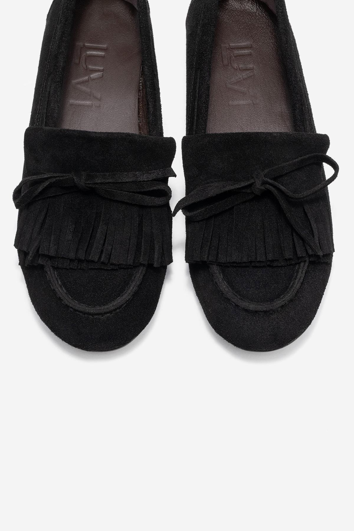 Axeli - Black Suede Genuine Leather Bow Tassel Loafer (Women)