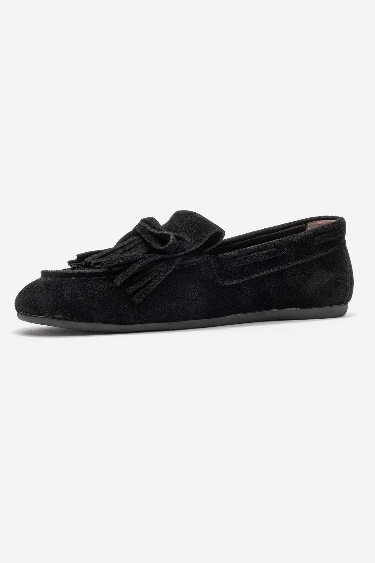 Axeli - Black Suede Genuine Leather Bow Tassel Loafer (Women)