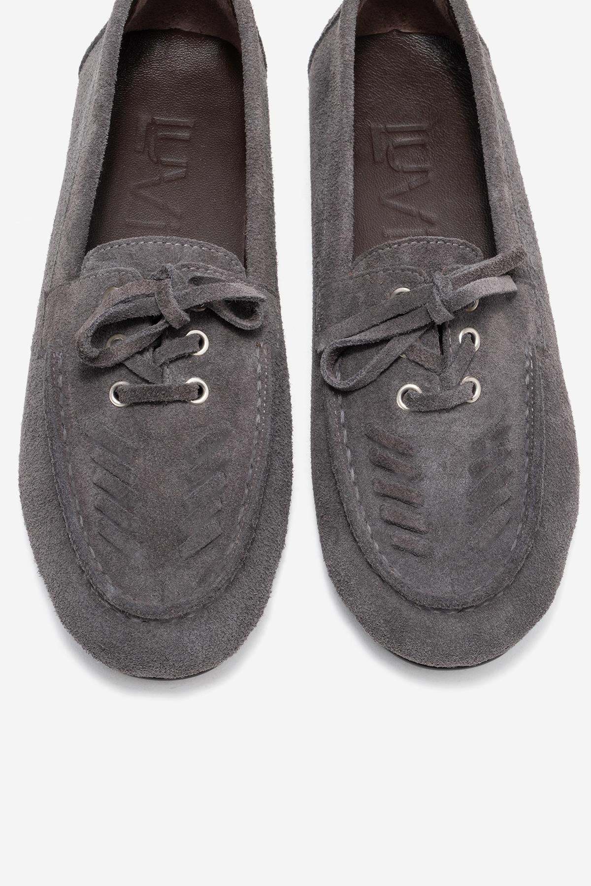 Lorven - Smoke Suede Genuine Leather Lace-Up Loafer Shoe (Women)