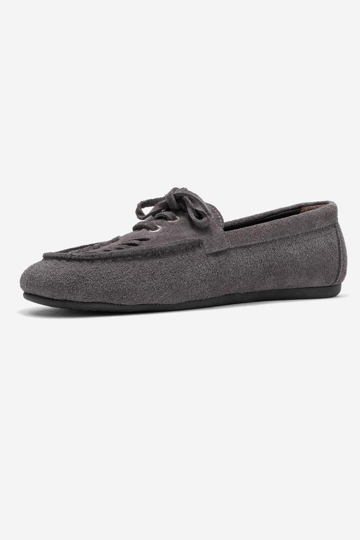 Lorven - Smoke Suede Genuine Leather Lace-Up Loafer Shoe (Women)