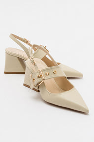 Nepido - Off-White Pointed Toe Backless Block Heel Shoe (Women)