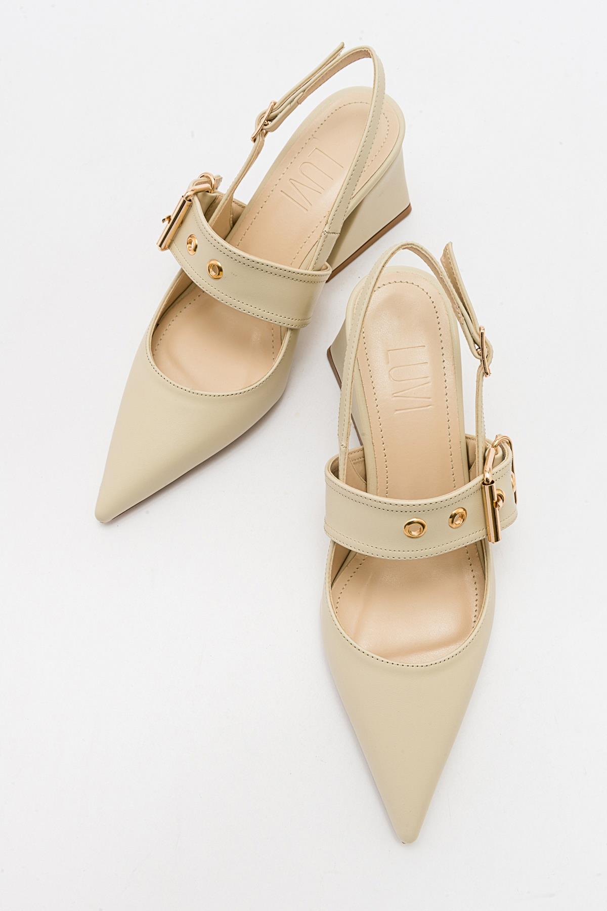 Nepido - Off-White Pointed Toe Backless Block Heel Shoe (Women)