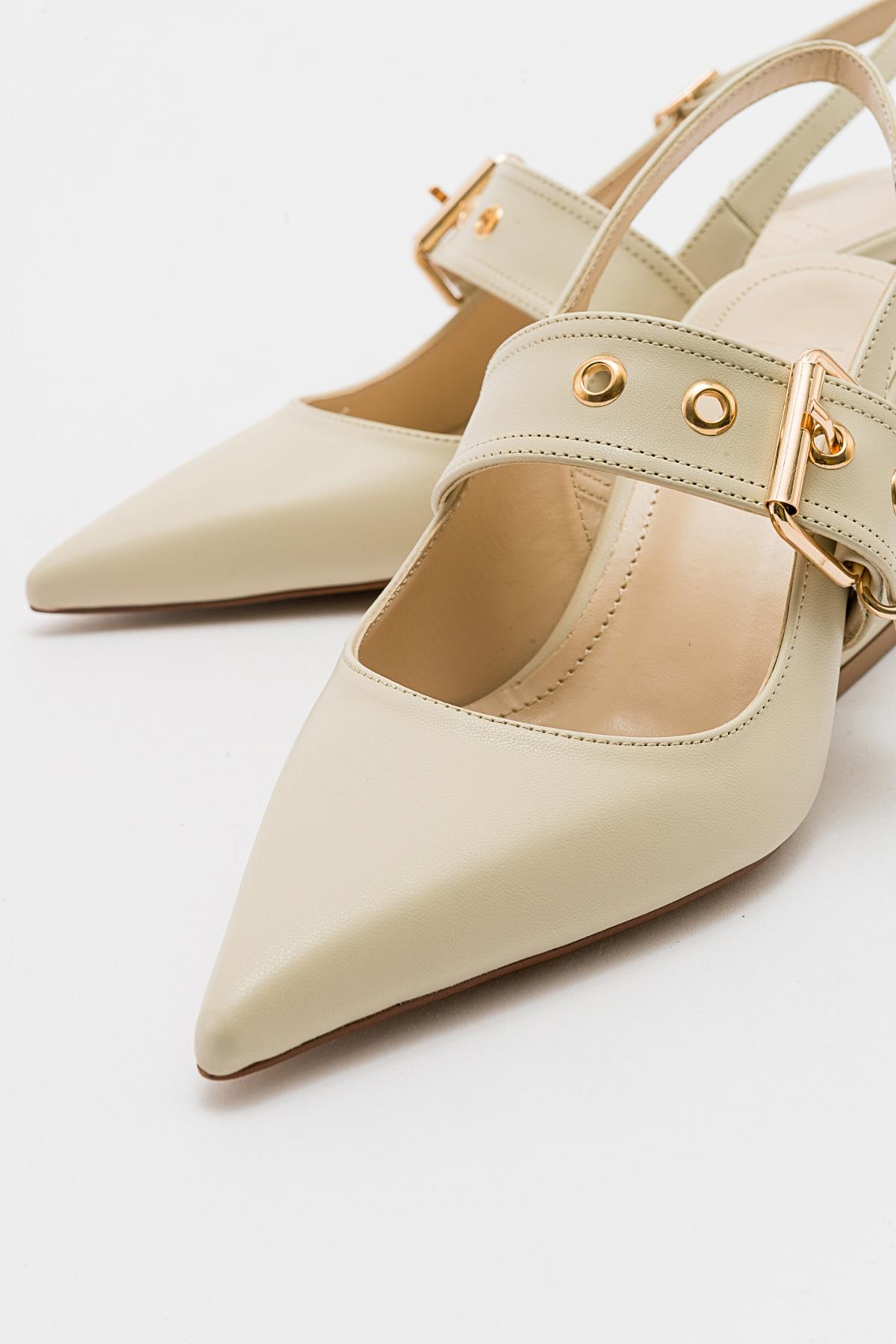 Nepido - Off-White Pointed Toe Backless Block Heel Shoe (Women)