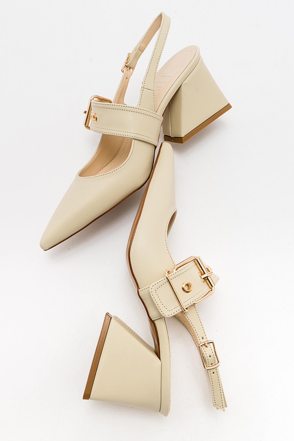 Nepido - Off-White Pointed Toe Backless Block Heel Shoe (Women)