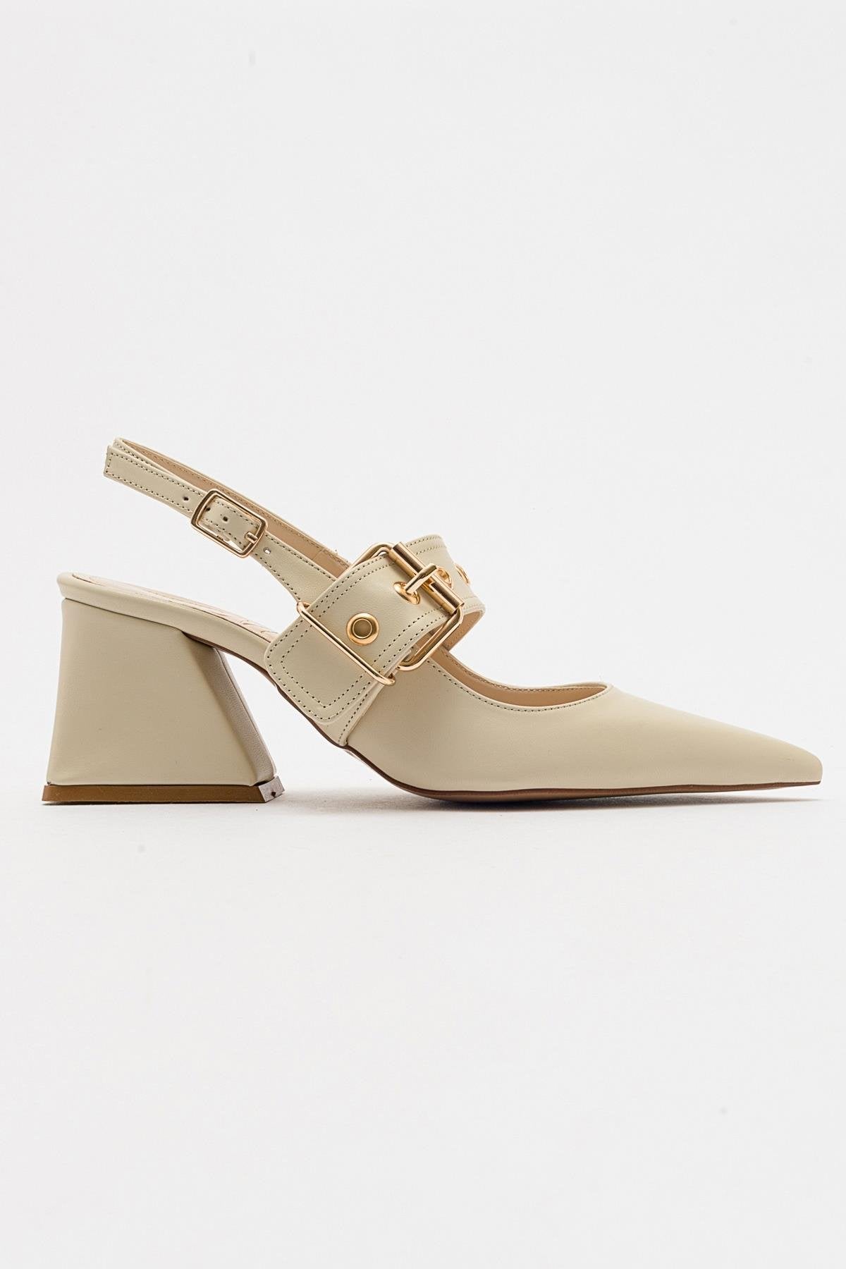 Nepido - Off-White Pointed Toe Backless Block Heel Shoe (Women)