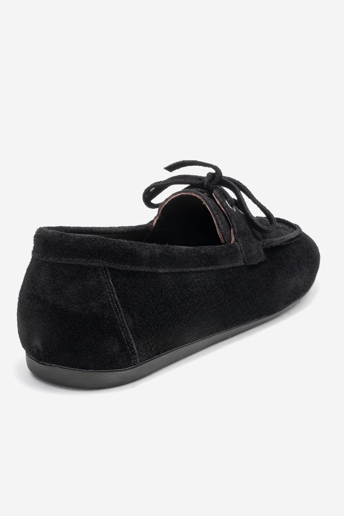 Lorven - Black Suede Genuine Leather Lace-Up Loafer Shoe (Women)