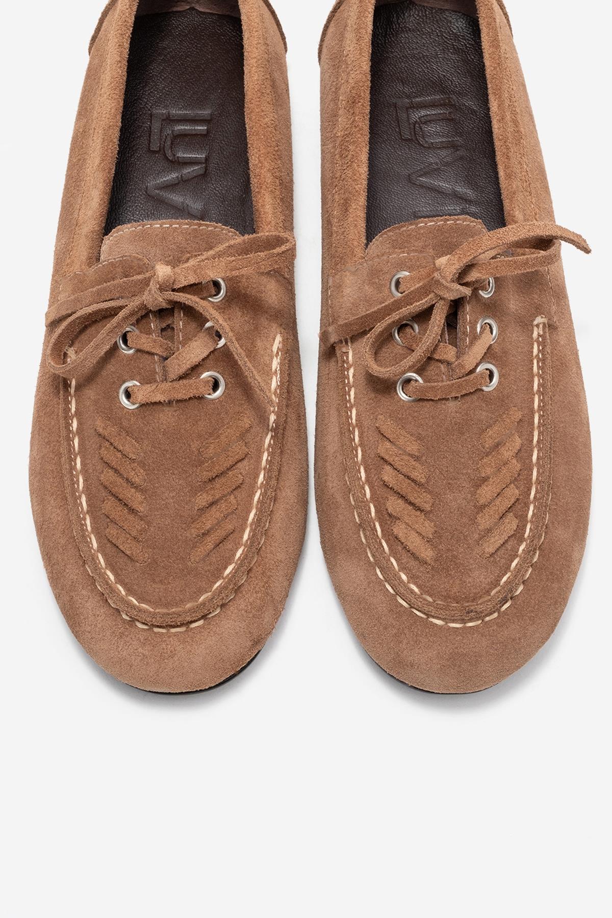 Lorven - Taupe Suede Genuine Leather Lace-Up Loafer Shoe (Women)