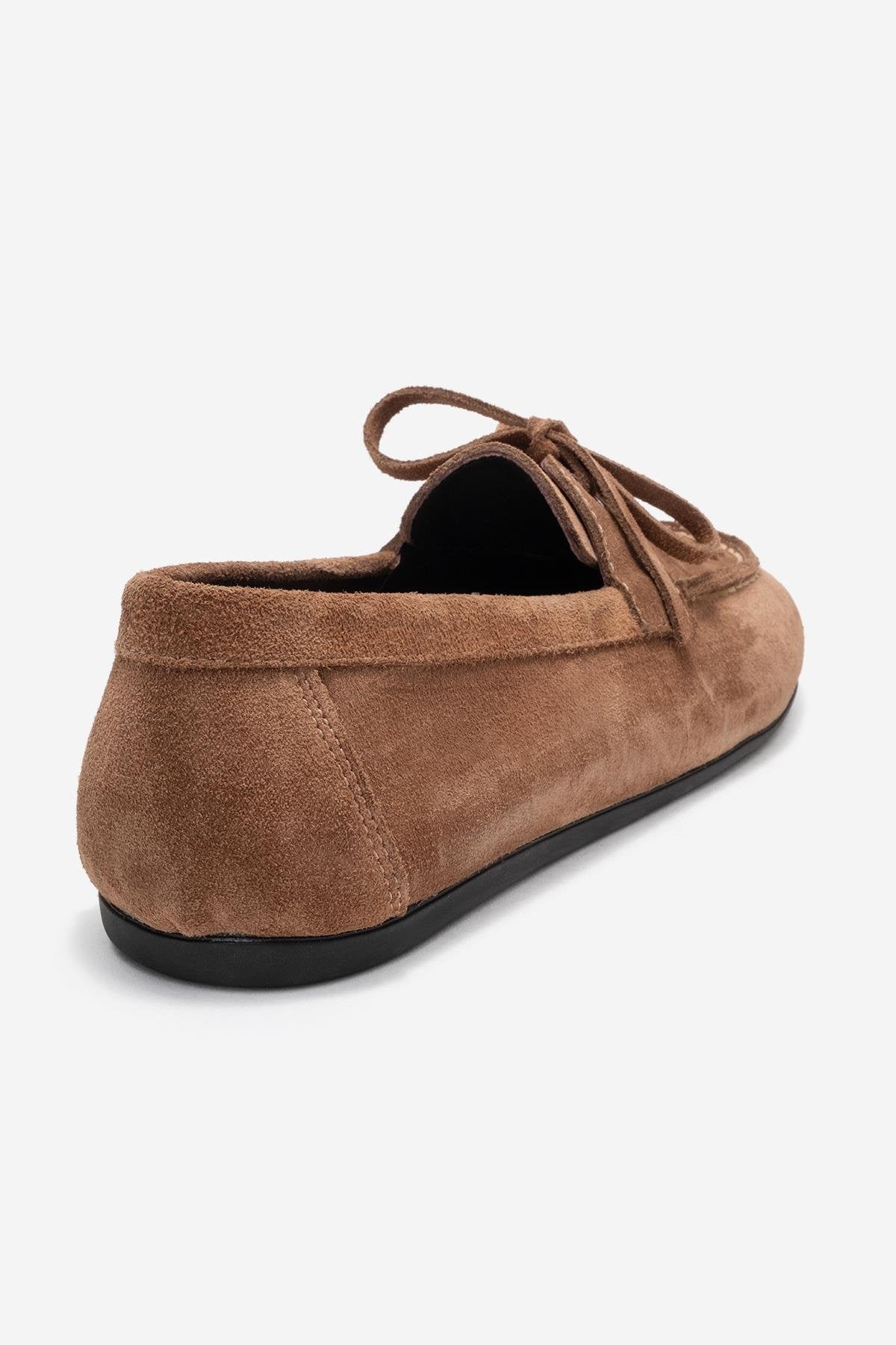 Lorven - Taupe Suede Genuine Leather Lace-Up Loafer Shoe (Women)