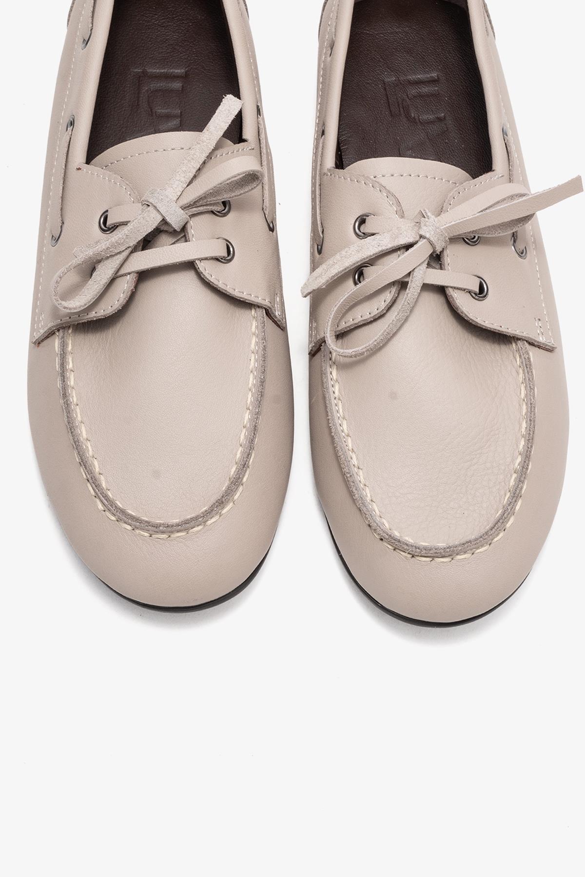 Serelis - Stone Genuine Leather Lace-Up Loafer Shoe (Women)