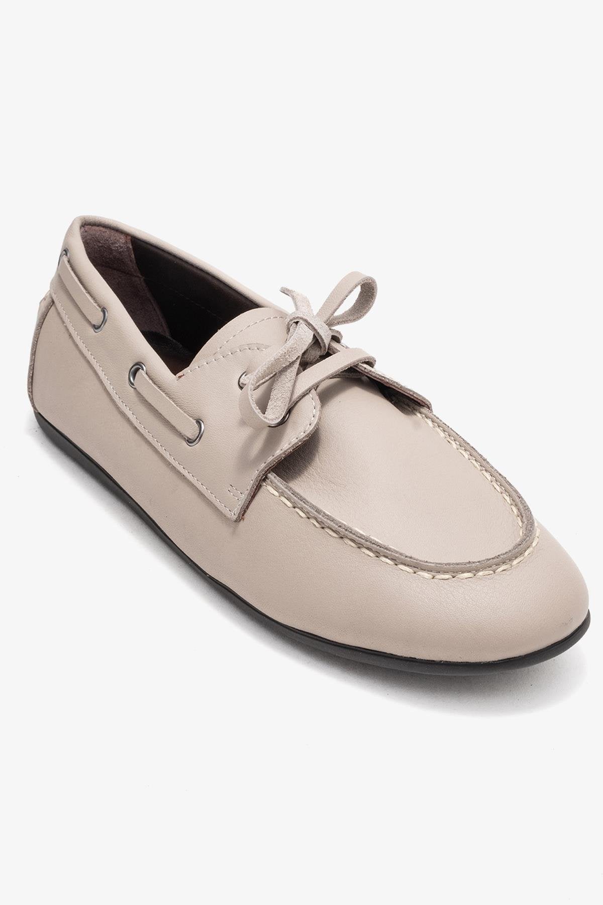 Serelis - Stone Genuine Leather Lace-Up Loafer Shoe (Women)