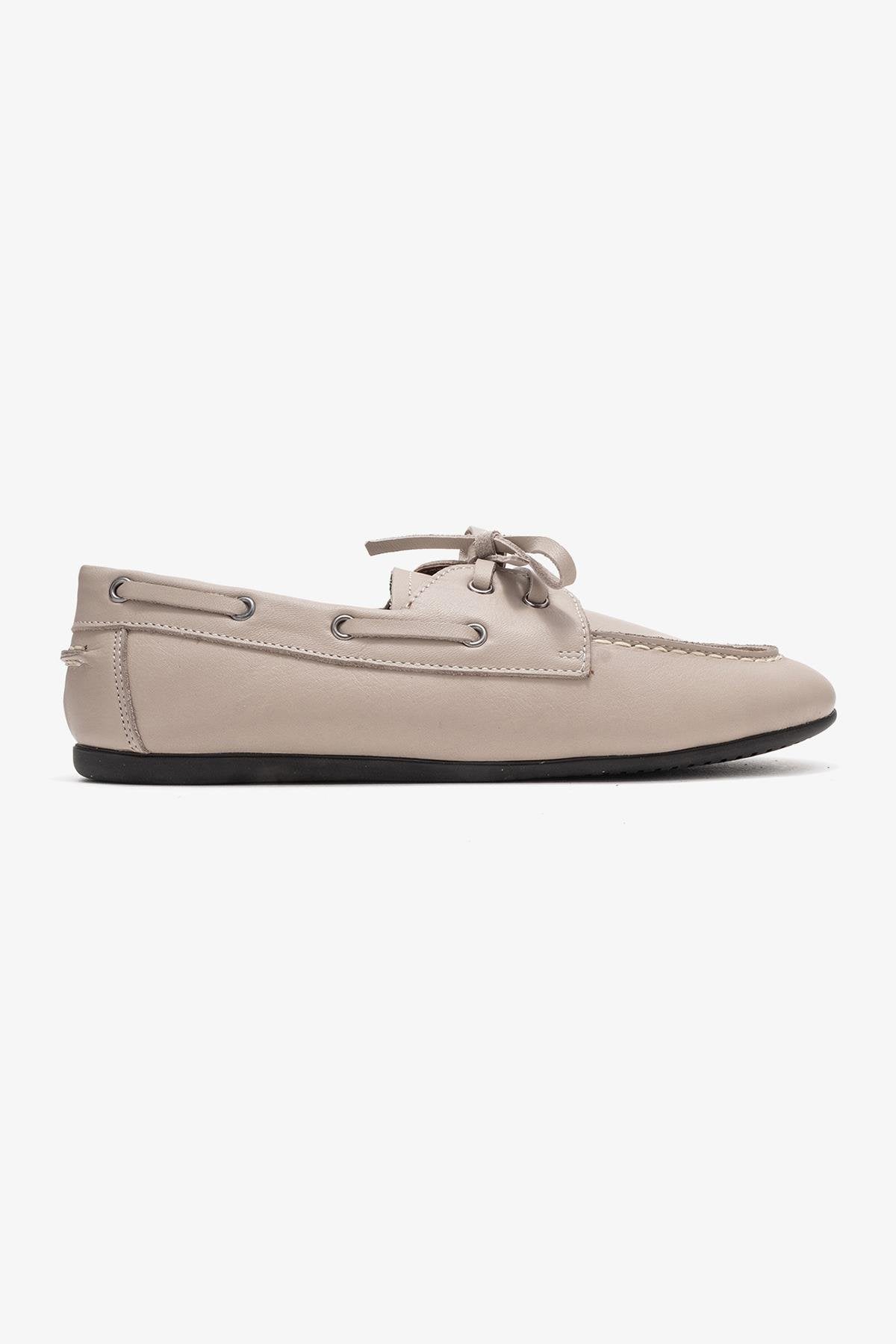 Serelis - Stone Genuine Leather Lace-Up Loafer Shoe (Women)