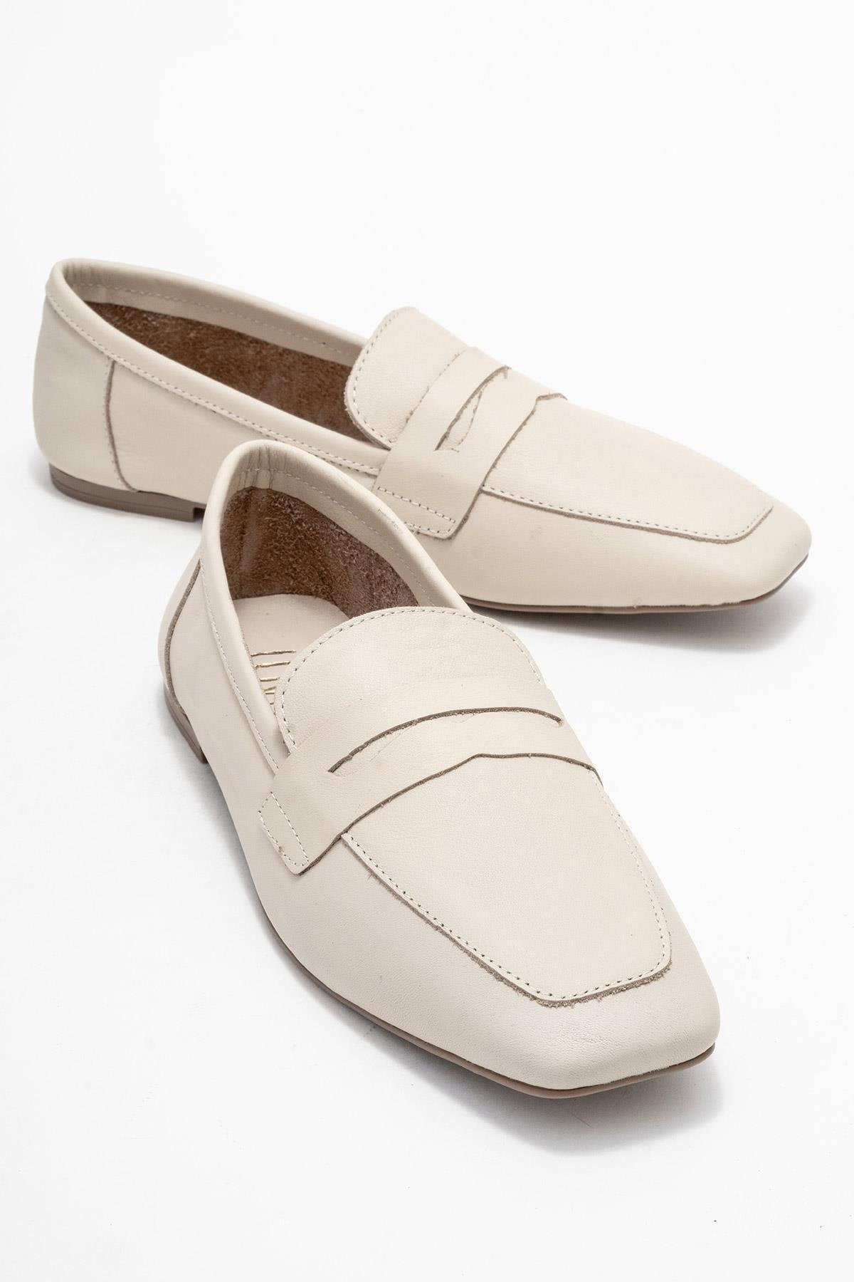 Morne - Ecru Beige Genuine Leather Loafer Shoe (Women)
