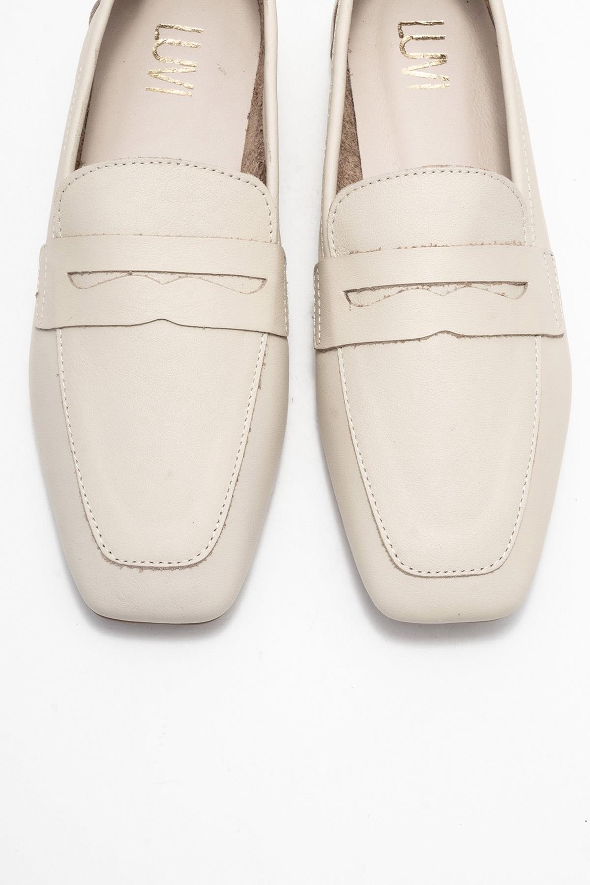 Morne - Ecru Beige Genuine Leather Loafer Shoe (Women)