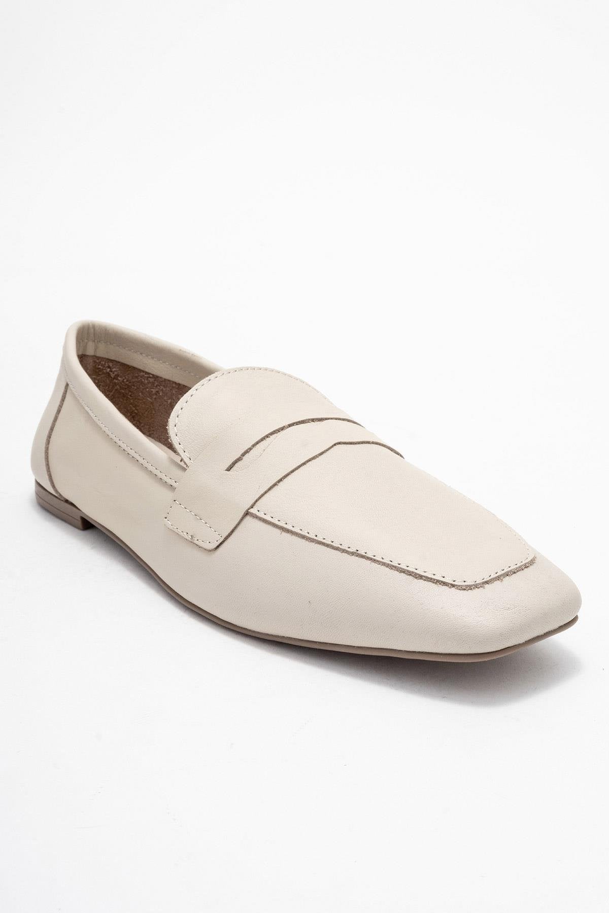 Morne - Ecru Beige Genuine Leather Loafer Shoe (Women)