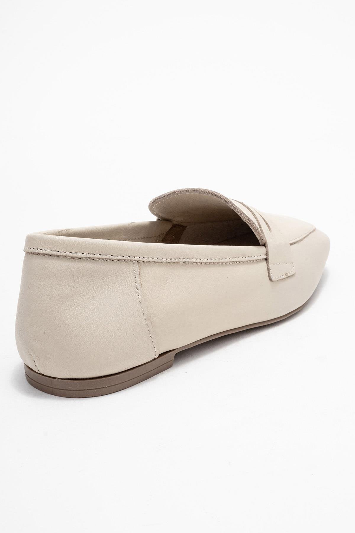 Morne - Ecru Beige Genuine Leather Loafer Shoe (Women)