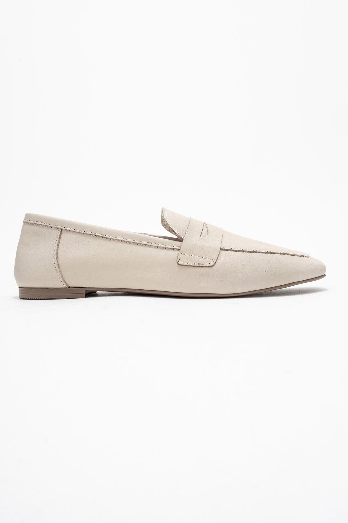 Morne - Ecru Beige Genuine Leather Loafer Shoe (Women)