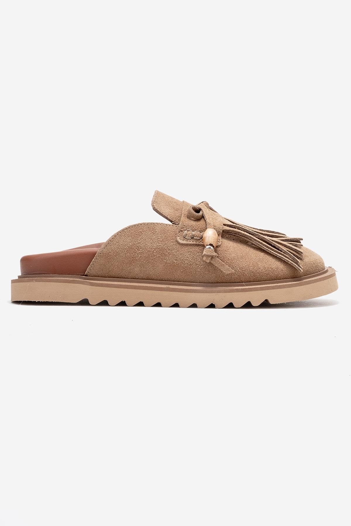 Carol - Taupe Suede Genuine Leather Closed-Toe Mule (Women)