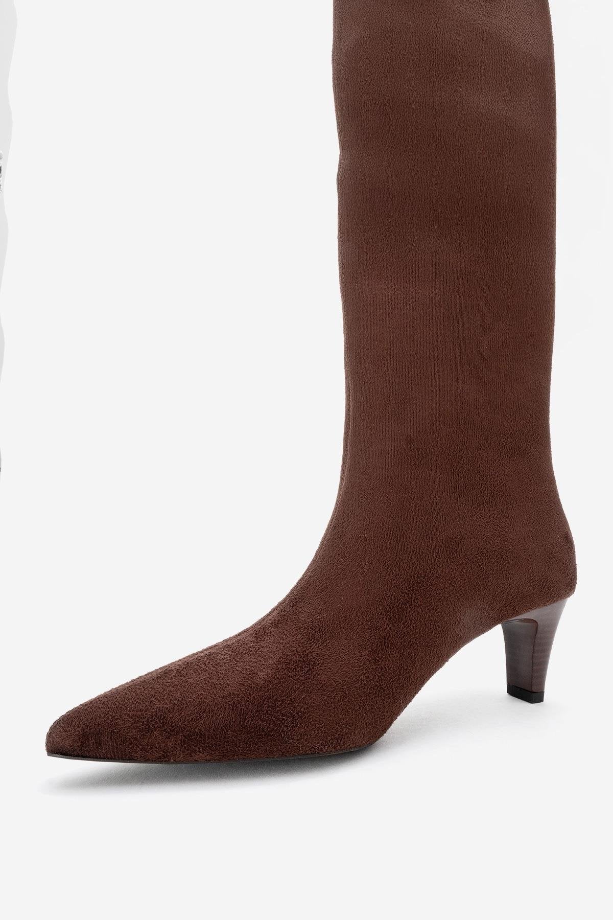 Armelia - Brown Kitten Heel Knee-High Boot (Women)