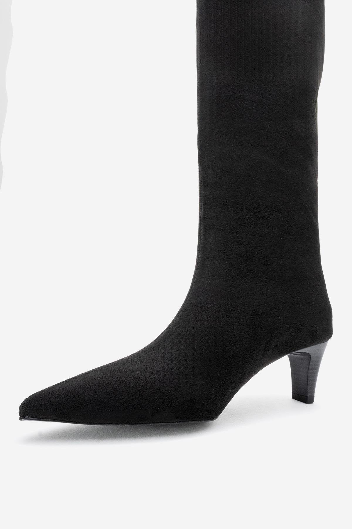 Armelia - Black Kitten Heel Knee-High Boot (Women)