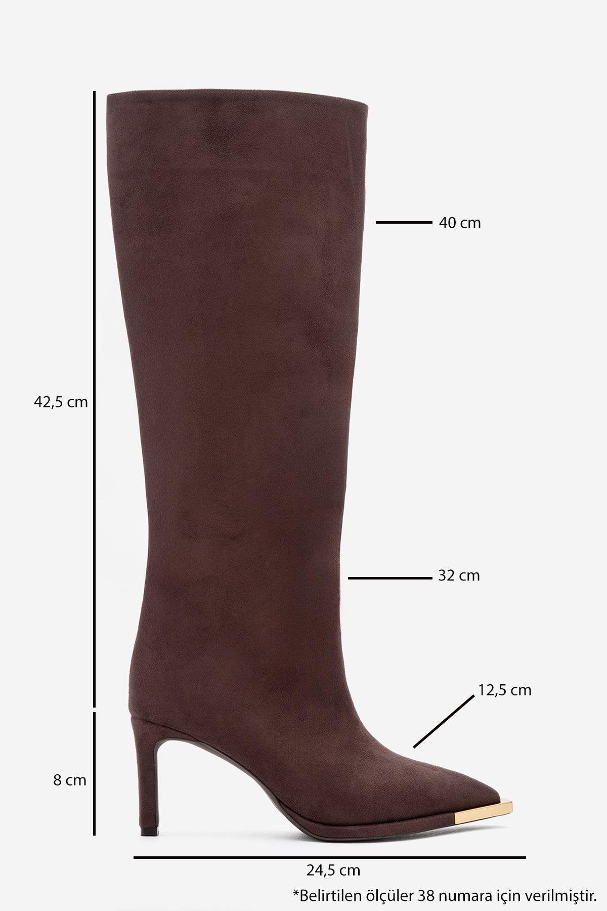 Lexa - Brown Gold Detail Pointed Toe Heeled Knee-High Boot (Women)