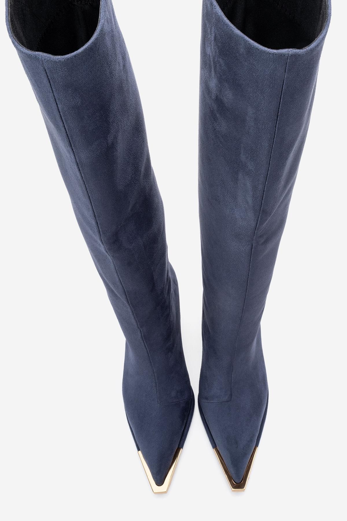 Lexa - Navy Gold-Detail Pointed Toe Knee-High Boot (Women)
