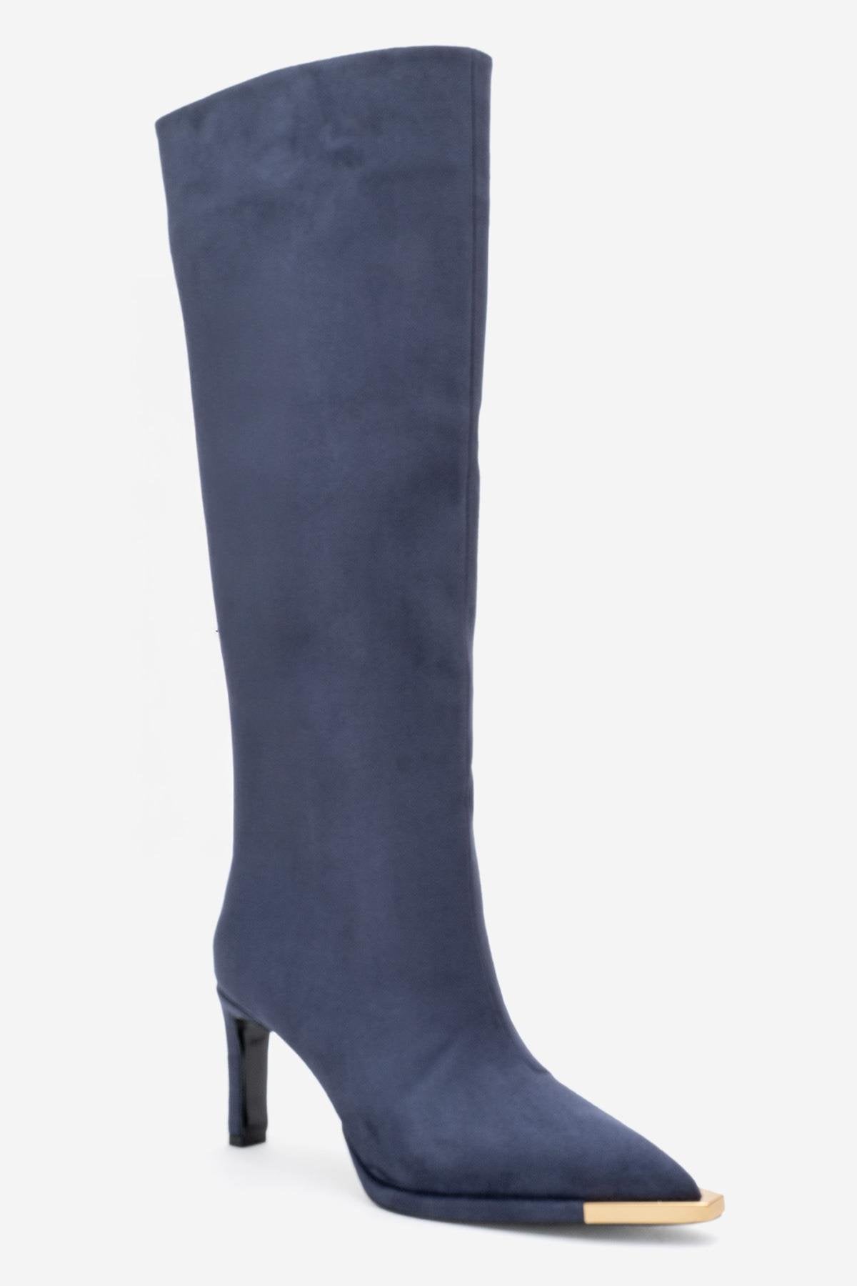 Lexa - Navy Gold-Detail Pointed Toe Knee-High Boot (Women)