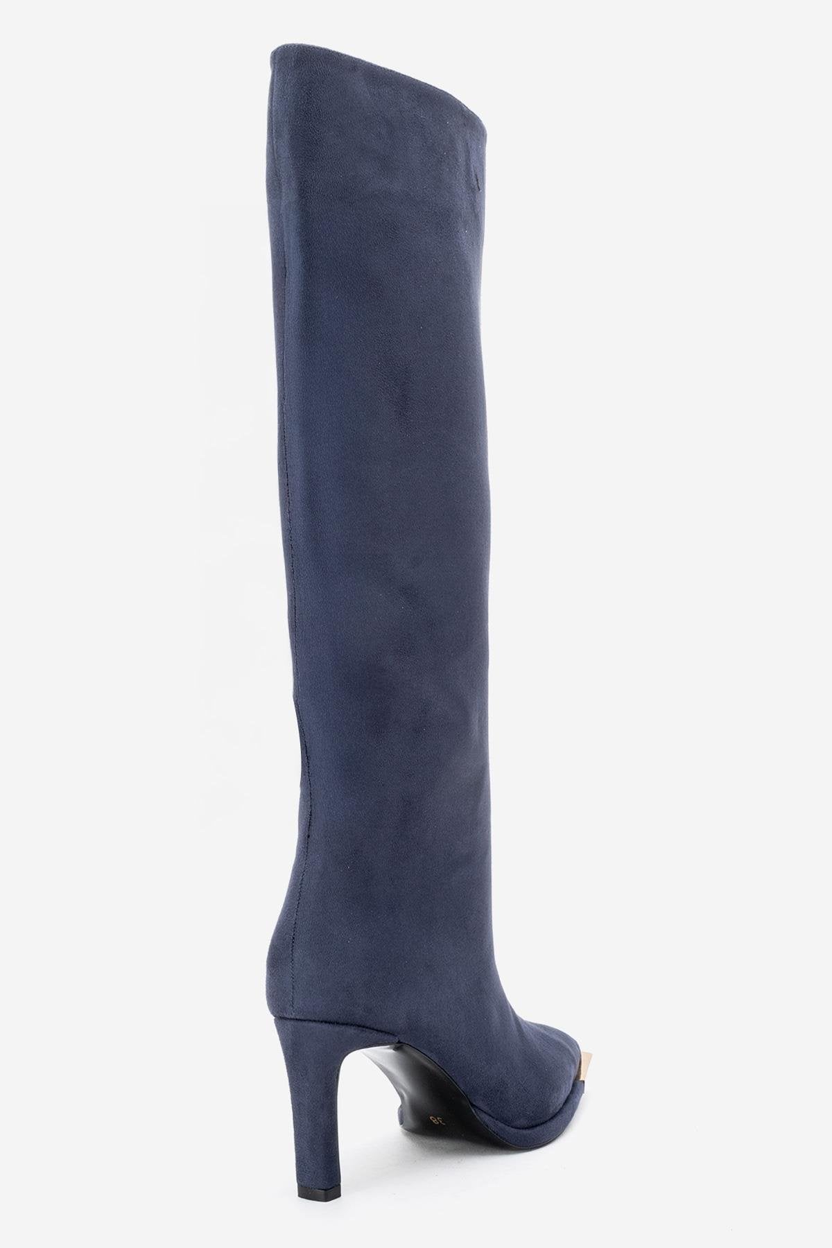 Lexa - Navy Gold-Detail Pointed Toe Knee-High Boot (Women)