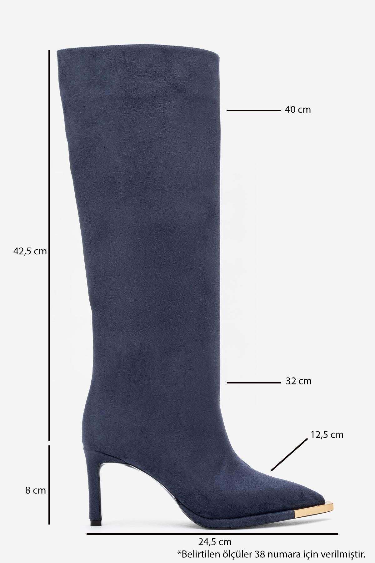 Lexa - Navy Gold-Detail Pointed Toe Knee-High Boot (Women)