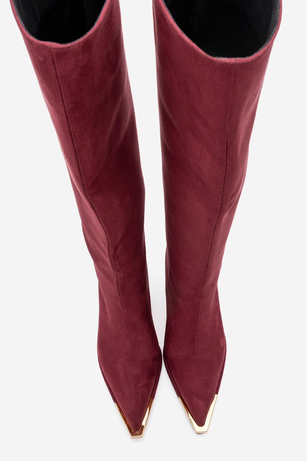 Lexa - Burgundy Gold-Detail Pointed Toe Knee-High Boot (Women)