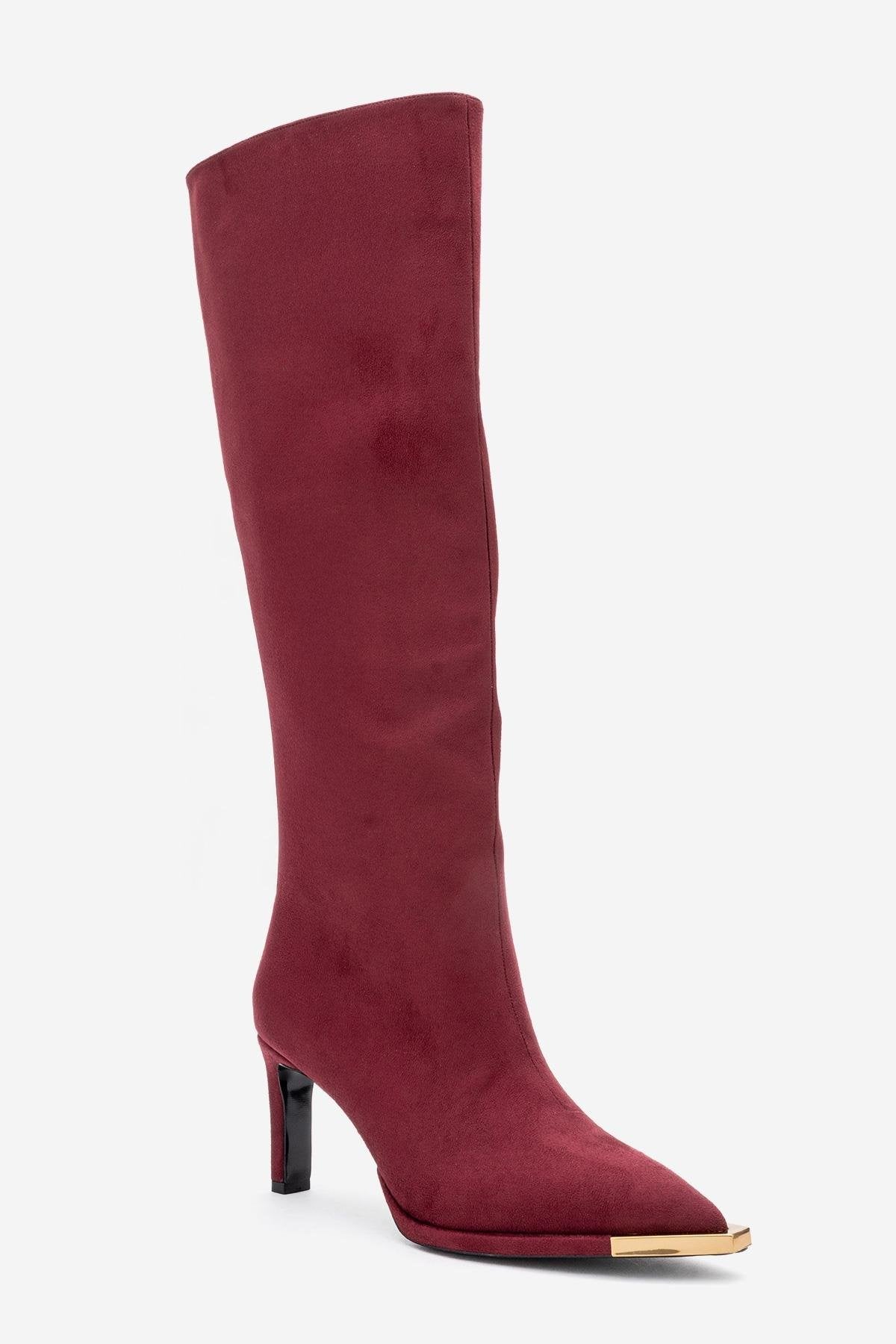 Lexa - Burgundy Gold-Detail Pointed Toe Knee-High Boot (Women)