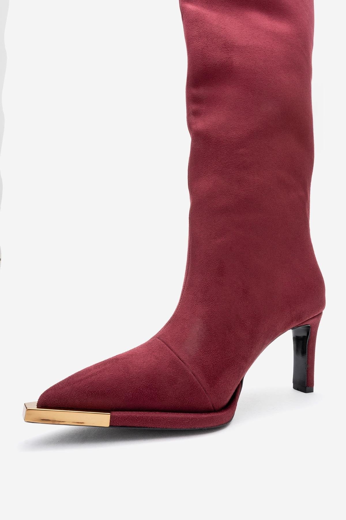 Lexa - Burgundy Gold-Detail Pointed Toe Knee-High Boot (Women)
