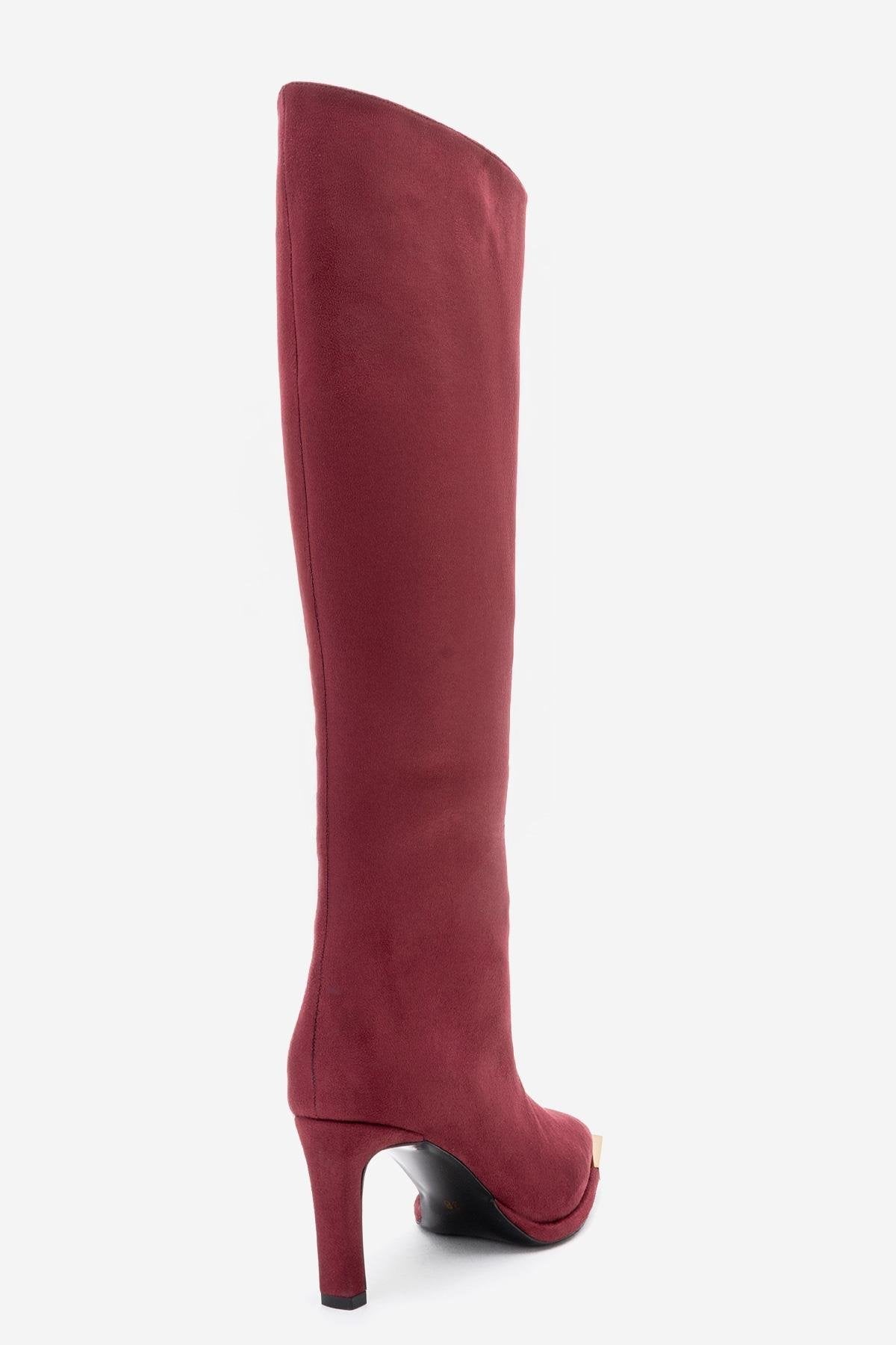 Lexa - Burgundy Gold-Detail Pointed Toe Knee-High Boot (Women)
