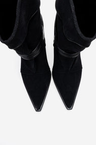 Myra - Black Snake-Embossed Banded Buckle Heeled Ankle Boot (Women)