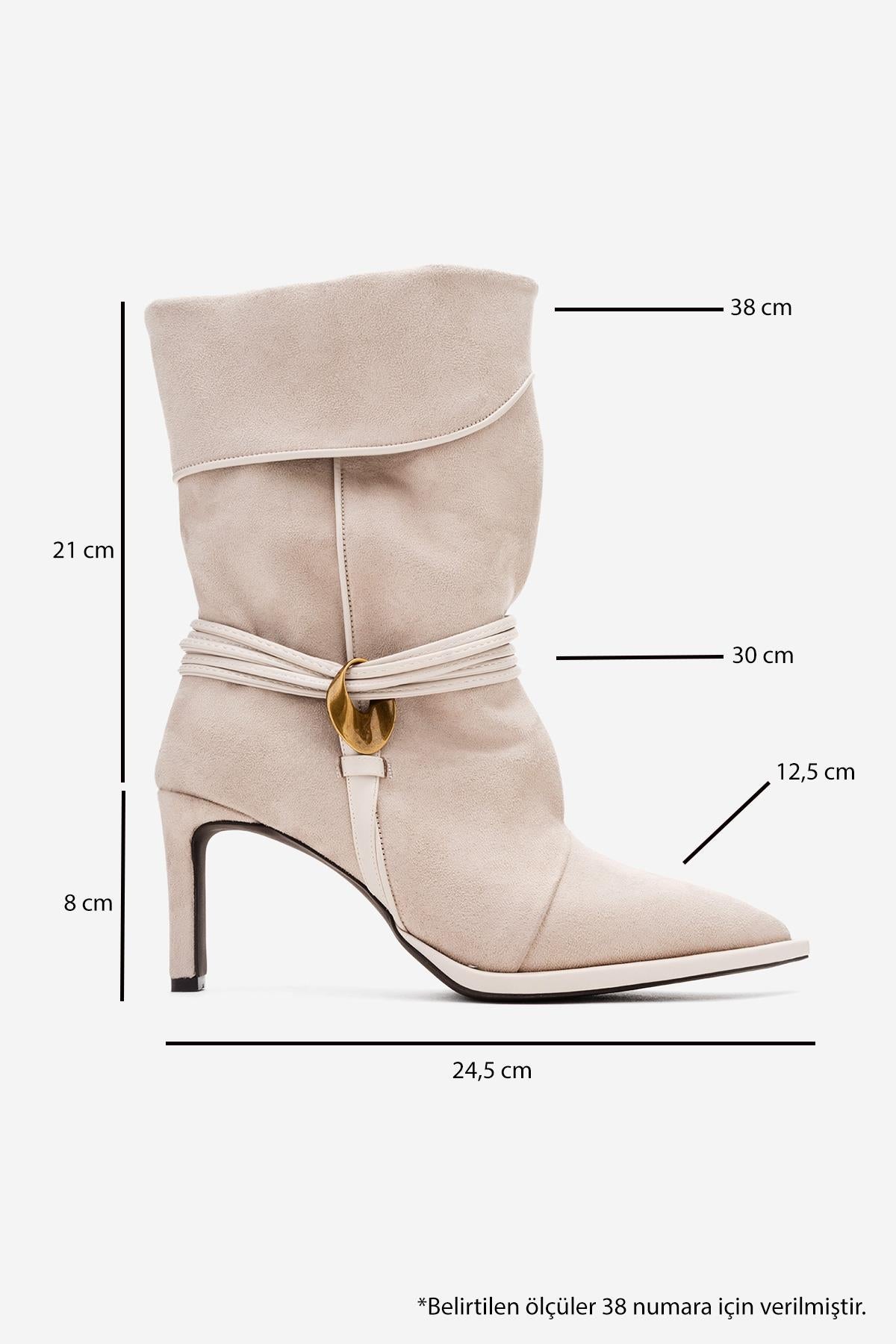 Myra - Beige Banded Buckle Heeled Ankle Boot (Women)
