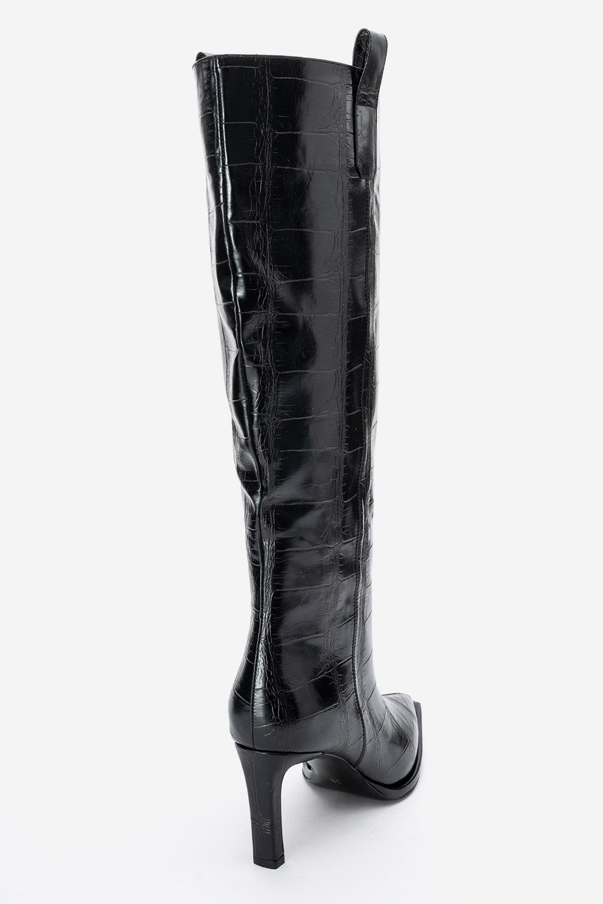 Lunelle - Black Pointed Toe Stiletto Heel Knee-High Boot (Women)