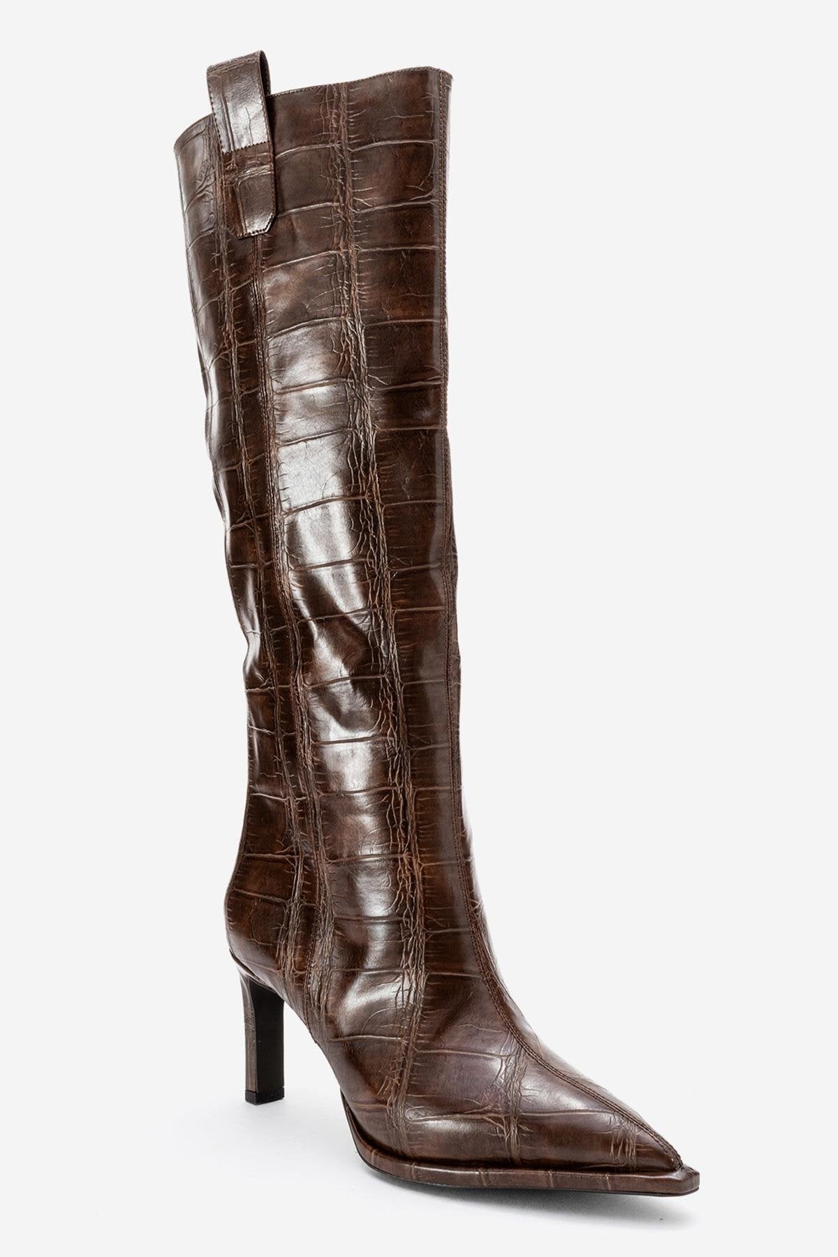 Lunelle - Brown Pointed Toe Stiletto Heel Knee-High Boot (Women)