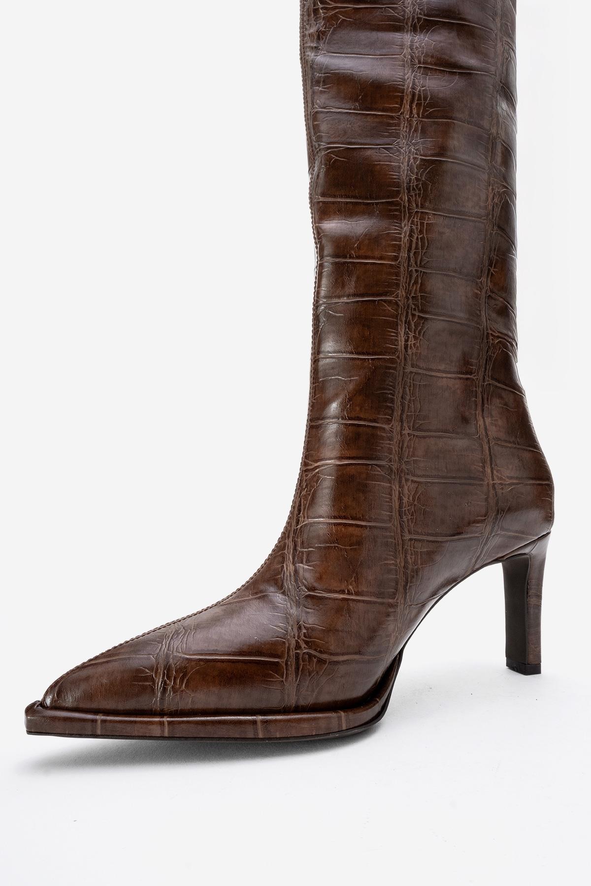 Lunelle - Brown Pointed Toe Stiletto Heel Knee-High Boot (Women)