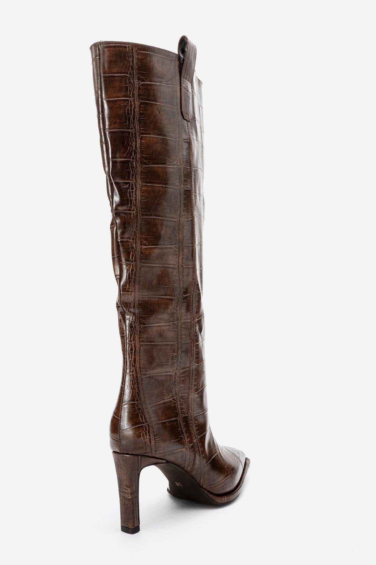 Lunelle - Brown Pointed Toe Stiletto Heel Knee-High Boot (Women)