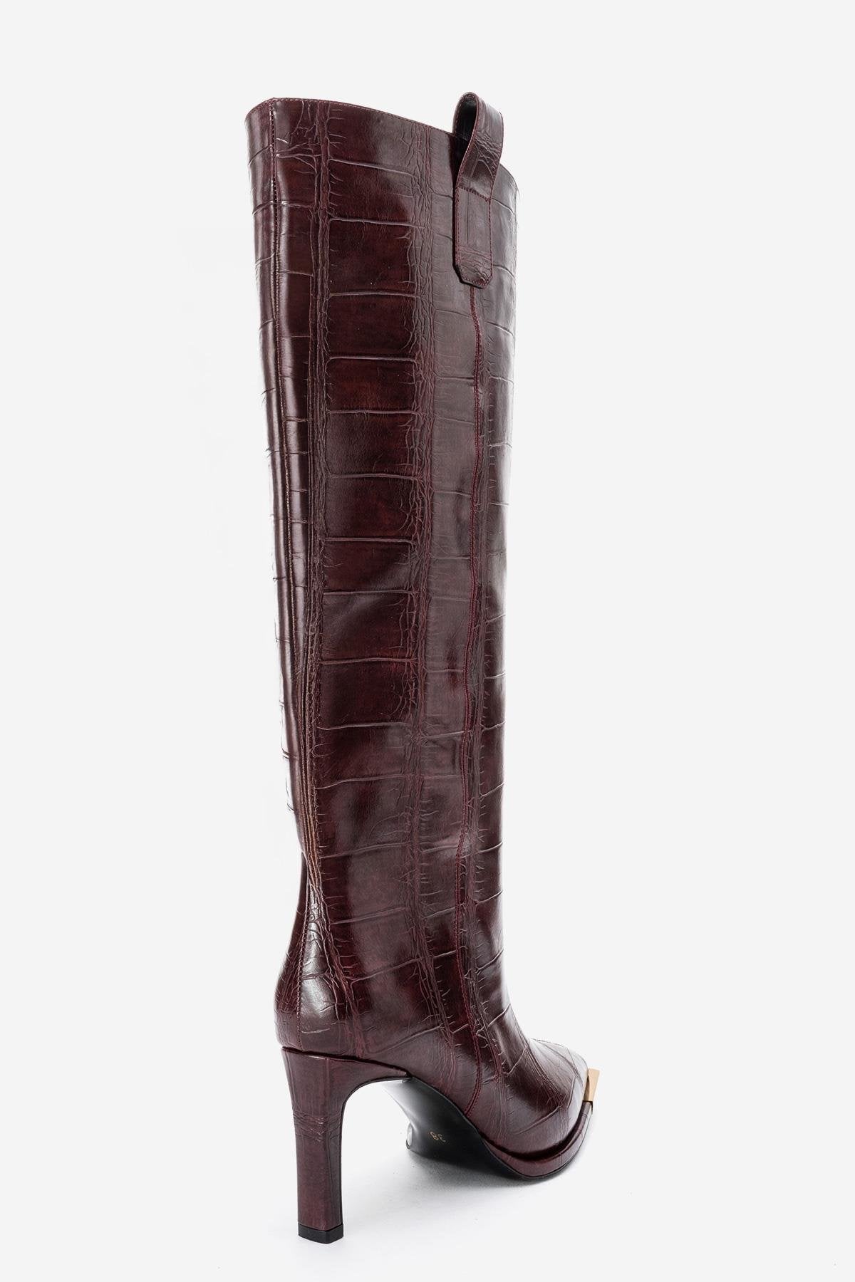 Lunelle - Burgundy Pointed Toe Stiletto Heel Knee-High Boot (Women)