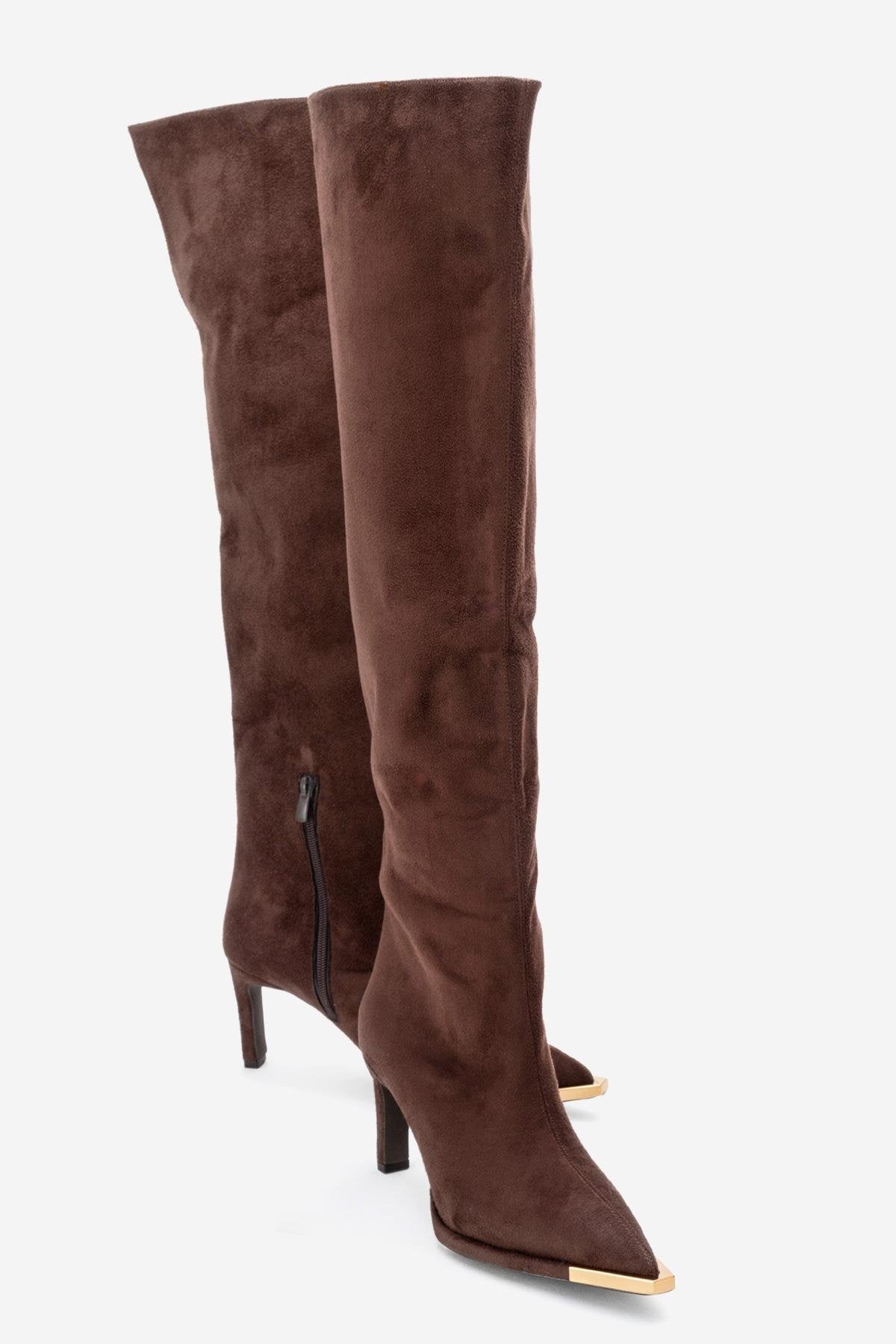Vody - Brown Suede Zip Over-The-Knee Stiletto Boot (Women)