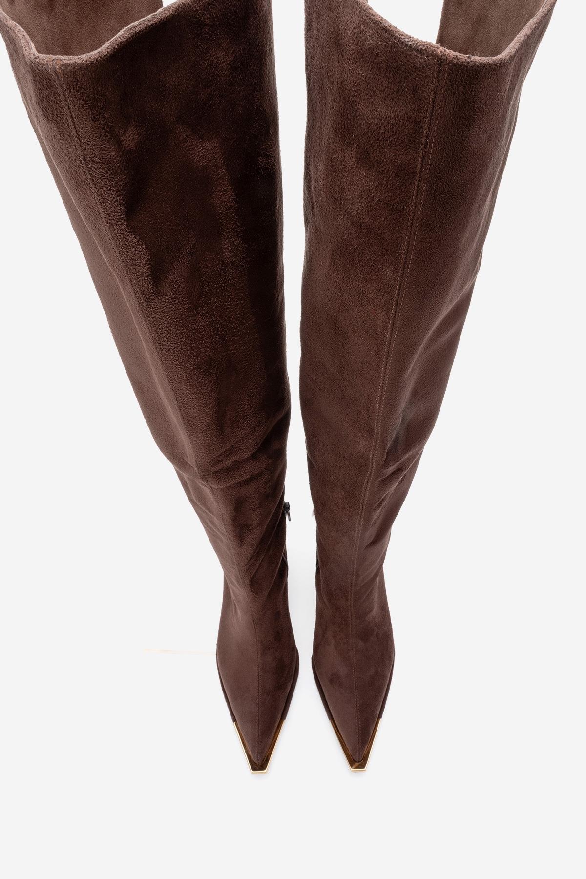 Vody - Brown Suede Zip Over-The-Knee Stiletto Boot (Women)