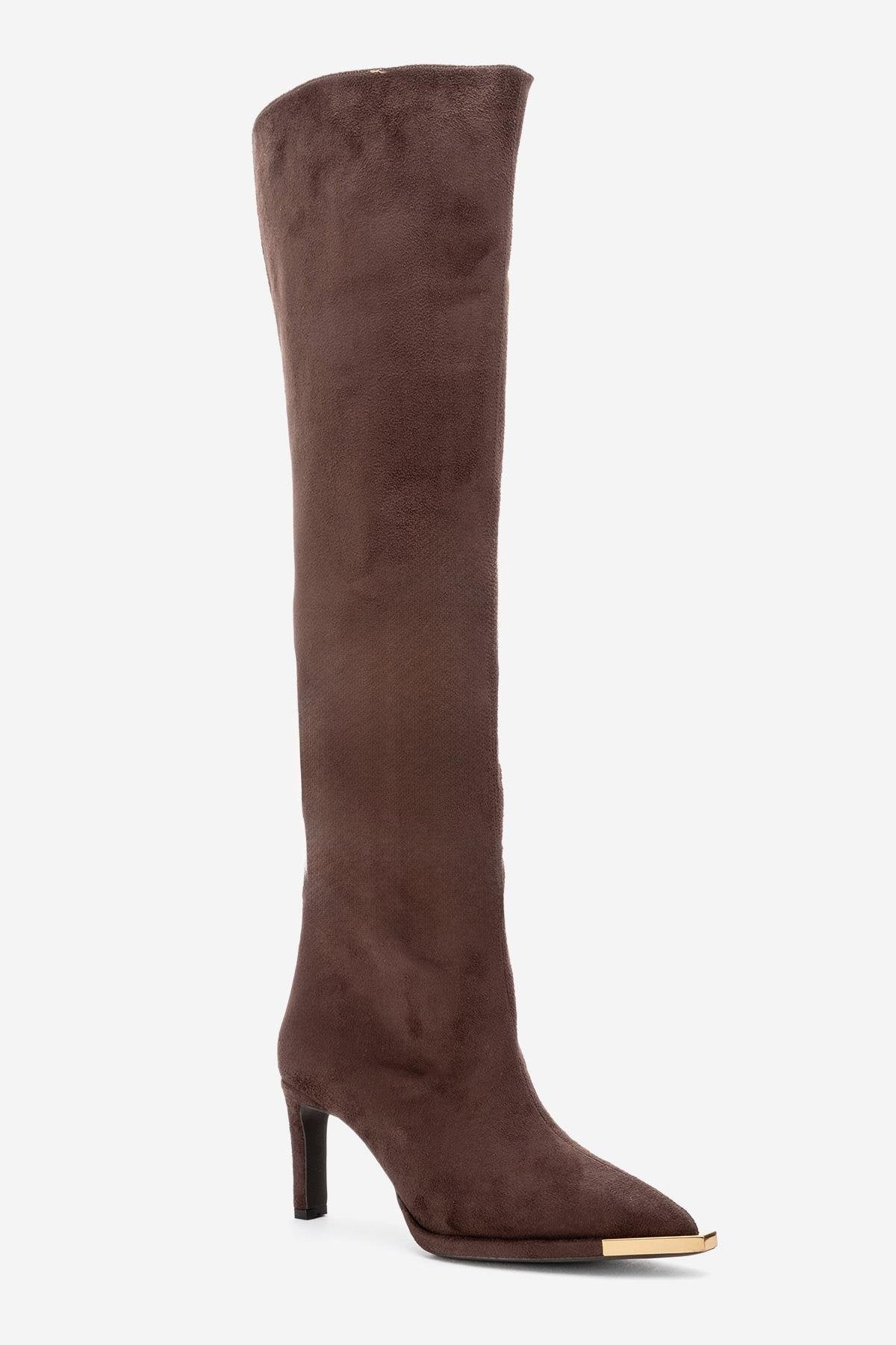 Vody - Brown Suede Zip Over-The-Knee Stiletto Boot (Women)