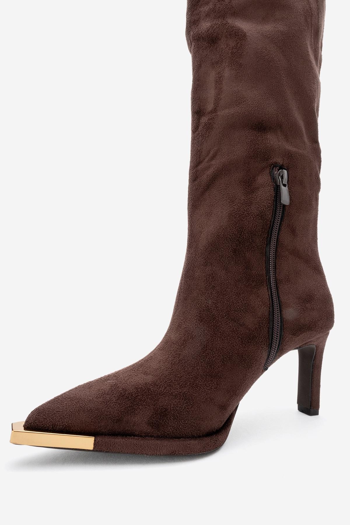 Vody - Brown Suede Zip Over-The-Knee Stiletto Boot (Women)