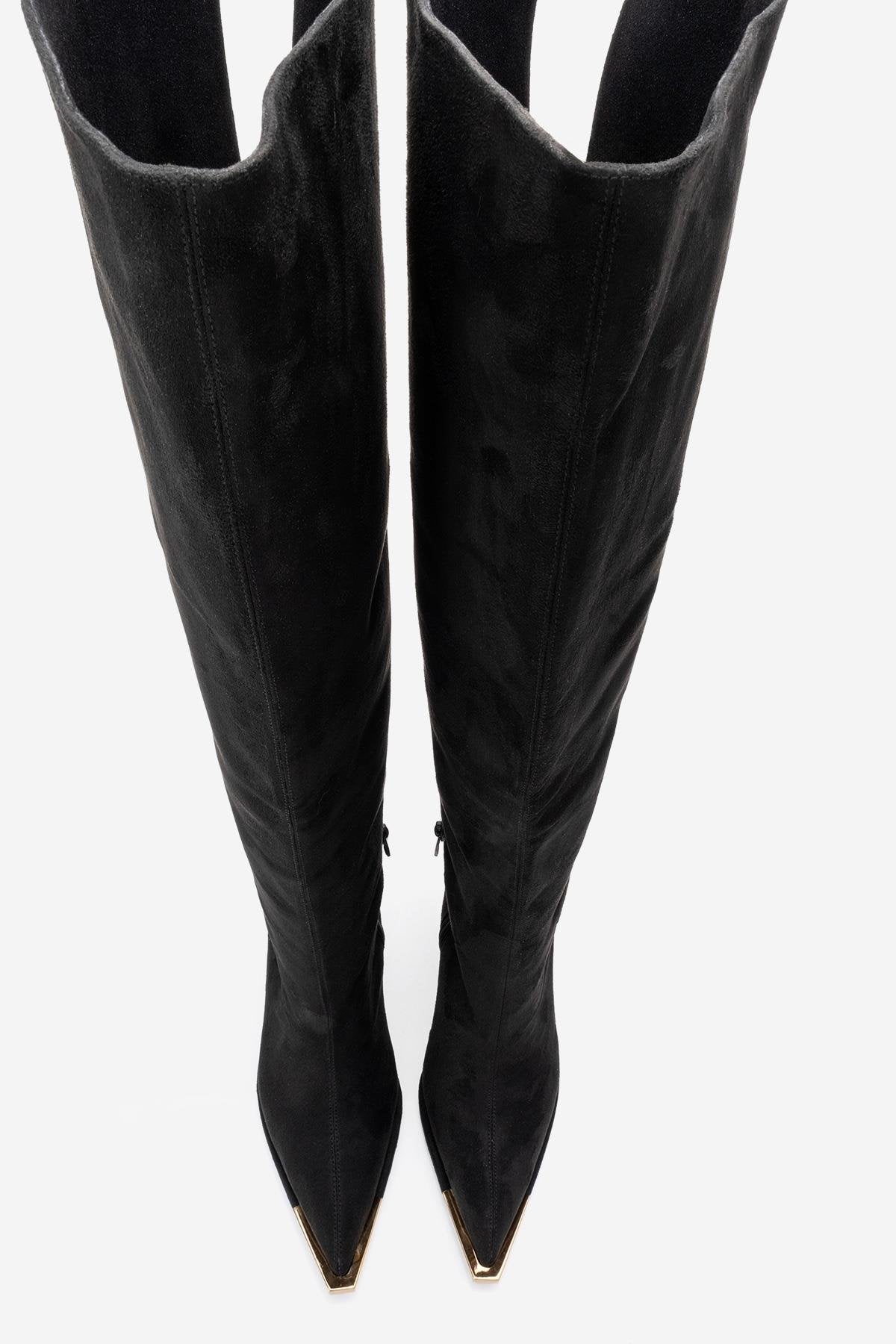 Vody - Black Suede Zip Over-The-Knee Stiletto Boot (Women)