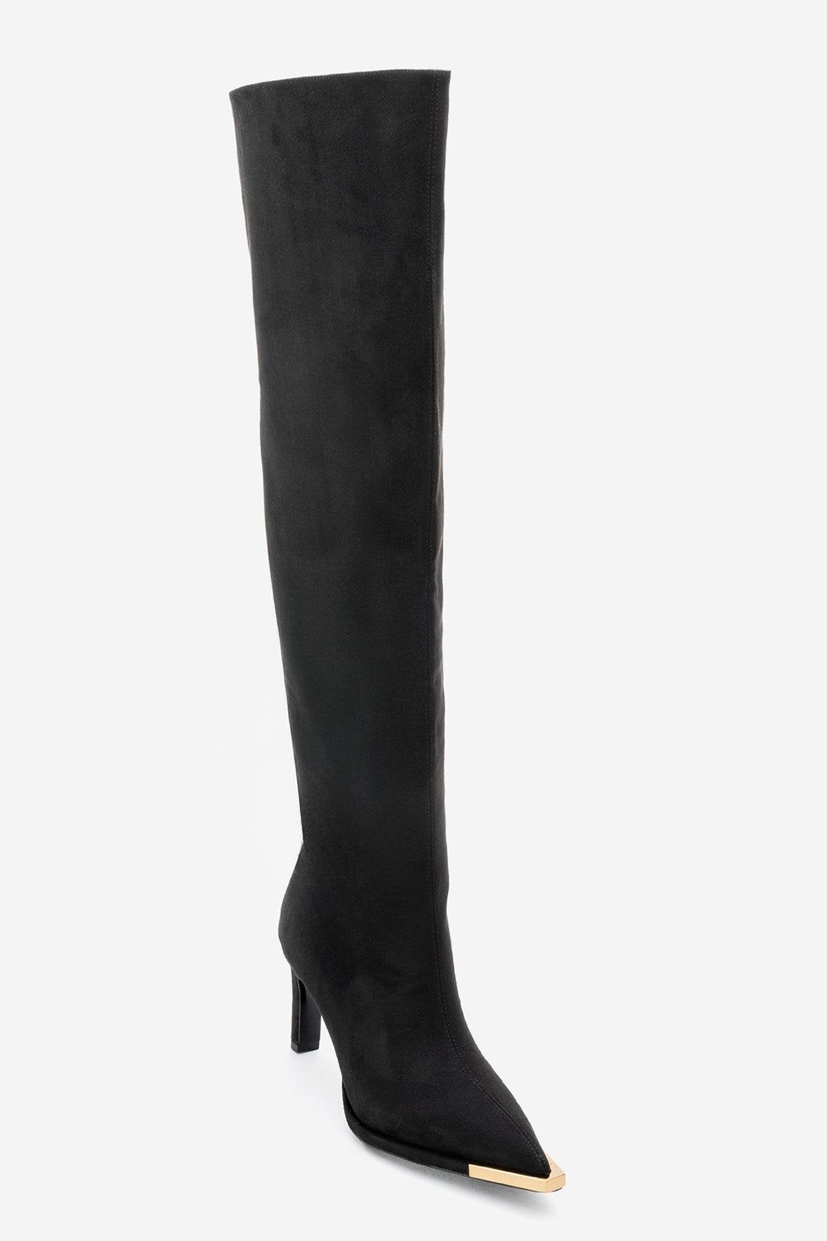 Vody - Black Suede Zip Over-The-Knee Stiletto Boot (Women)