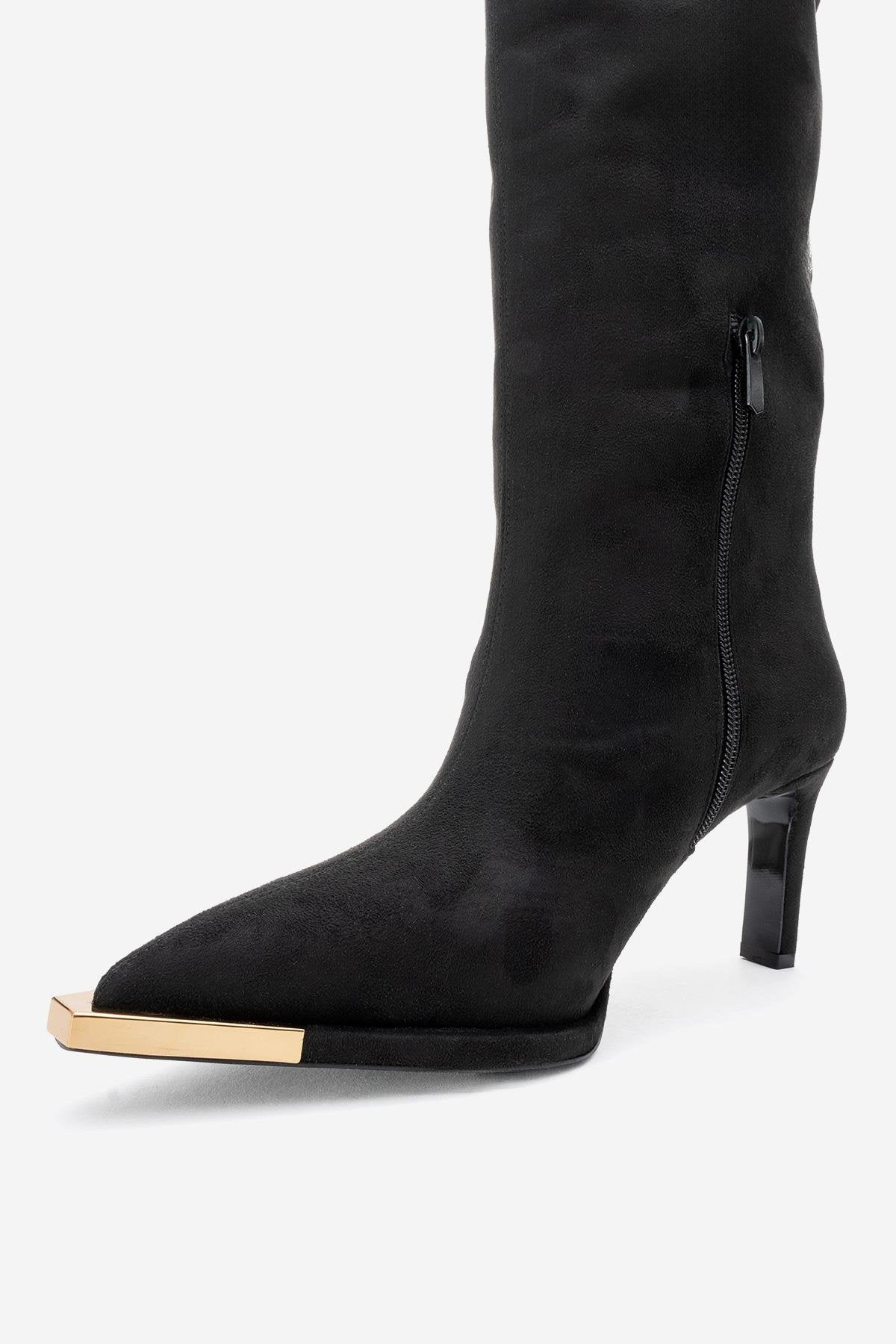 Vody - Black Suede Zip Over-The-Knee Stiletto Boot (Women)