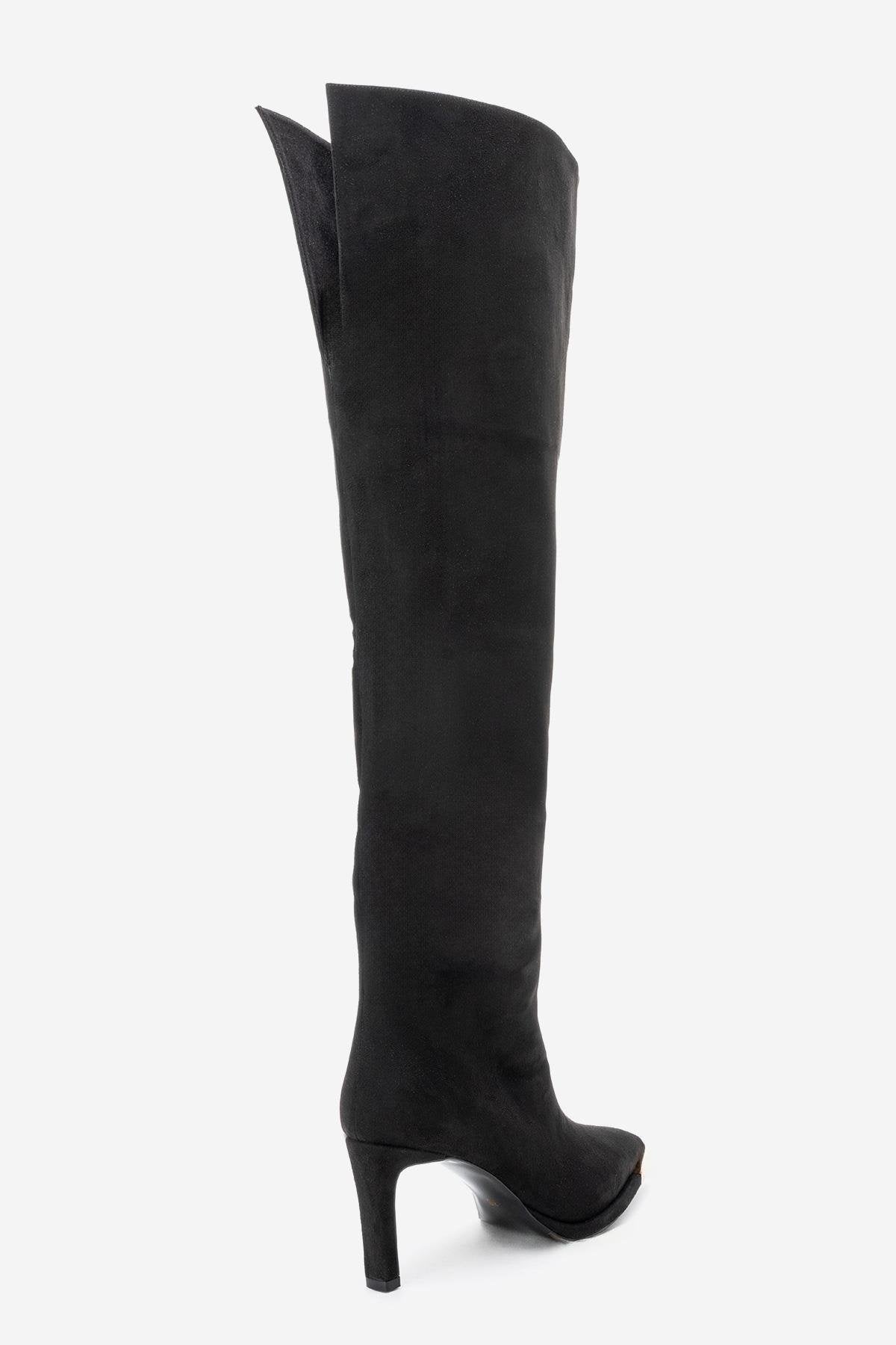 Vody - Black Suede Zip Over-The-Knee Stiletto Boot (Women)