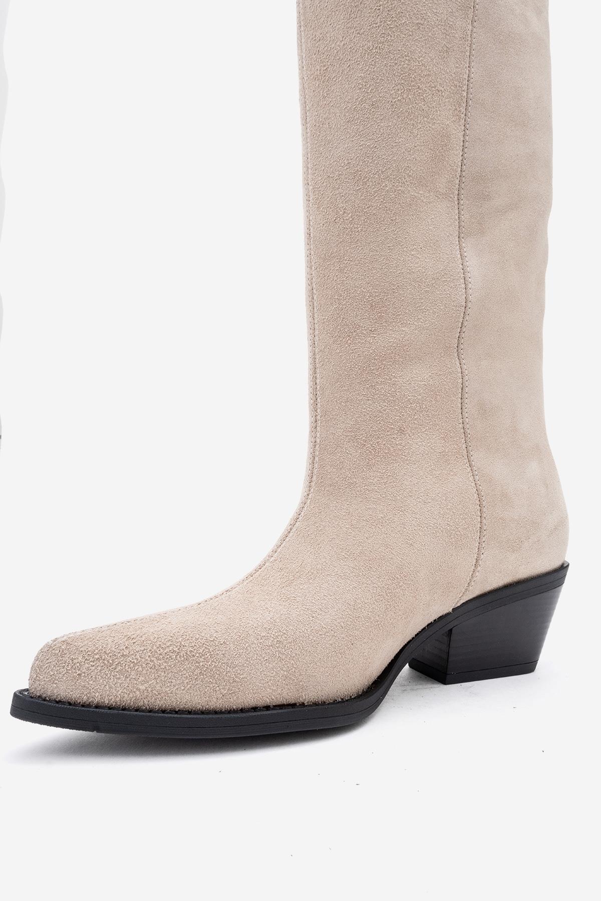 Orlo - Beige Suede Genuine Leather Fringed Western Boot (Women)